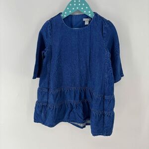 COS Kid's Girls Blue Solid Cotton Tiered Chambray Denim Dress Size 2-4Y